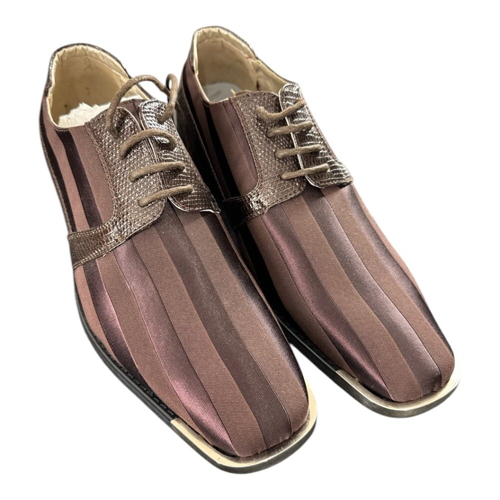 Men's Viotti Brown Striped Lace-Up Oxford Shoes Size 10 - Metal Toe Cap